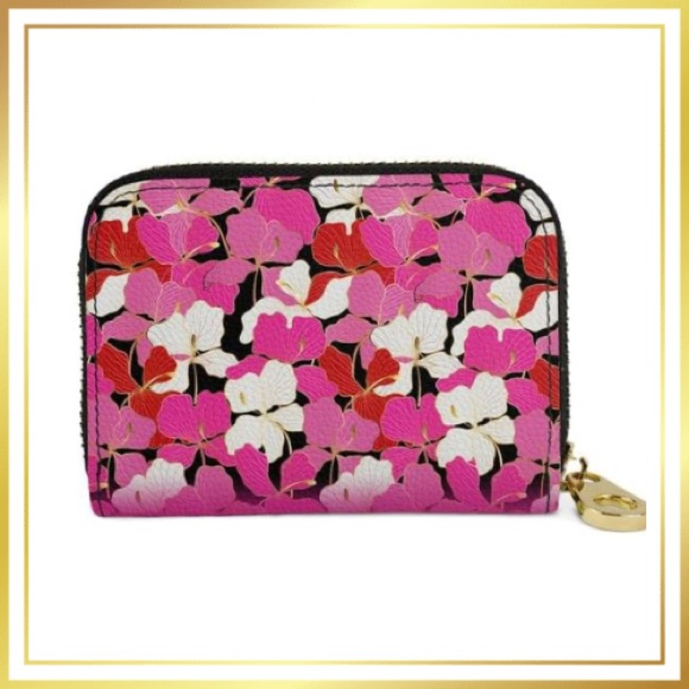 Pink Enameled Orchids RFID Protection Zipper Wallet